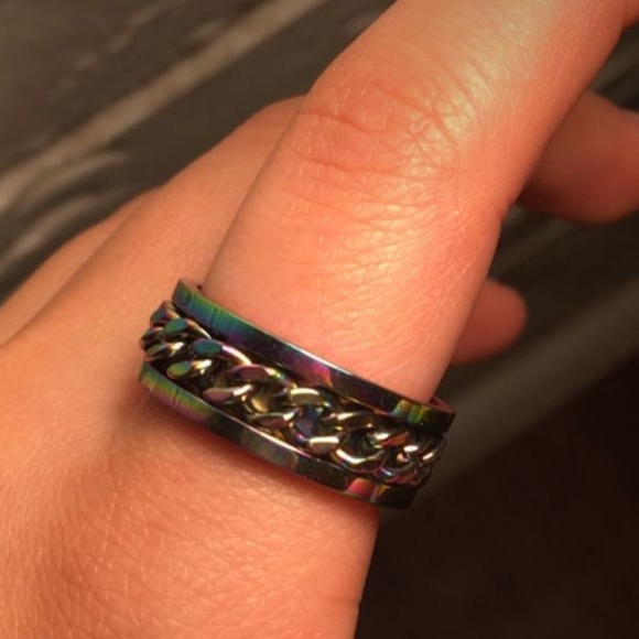 🌈 rainbow multicolor Stainless steel rotating fidget spinner ring - Picture 4 of 6